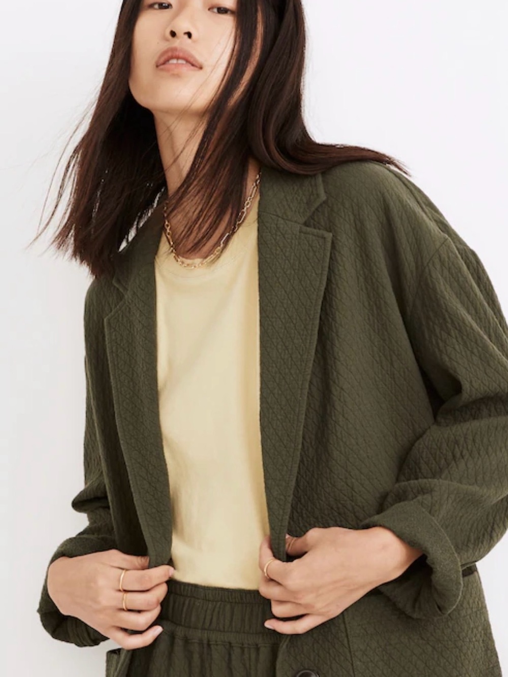 Madewell Diamond Jacquard Blazer Relaxed Green Quilted Jacket XL - Picture 9 of 9